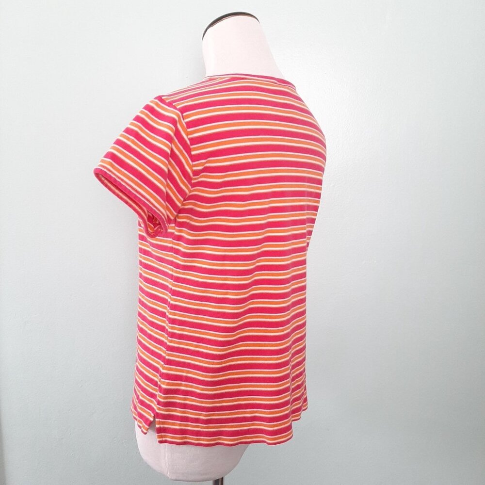 90s GAP Y2K Striped Knit T Henley Button Preppy Retro Y2K Orange Pink Cotton S/M - Picture 5 of 6